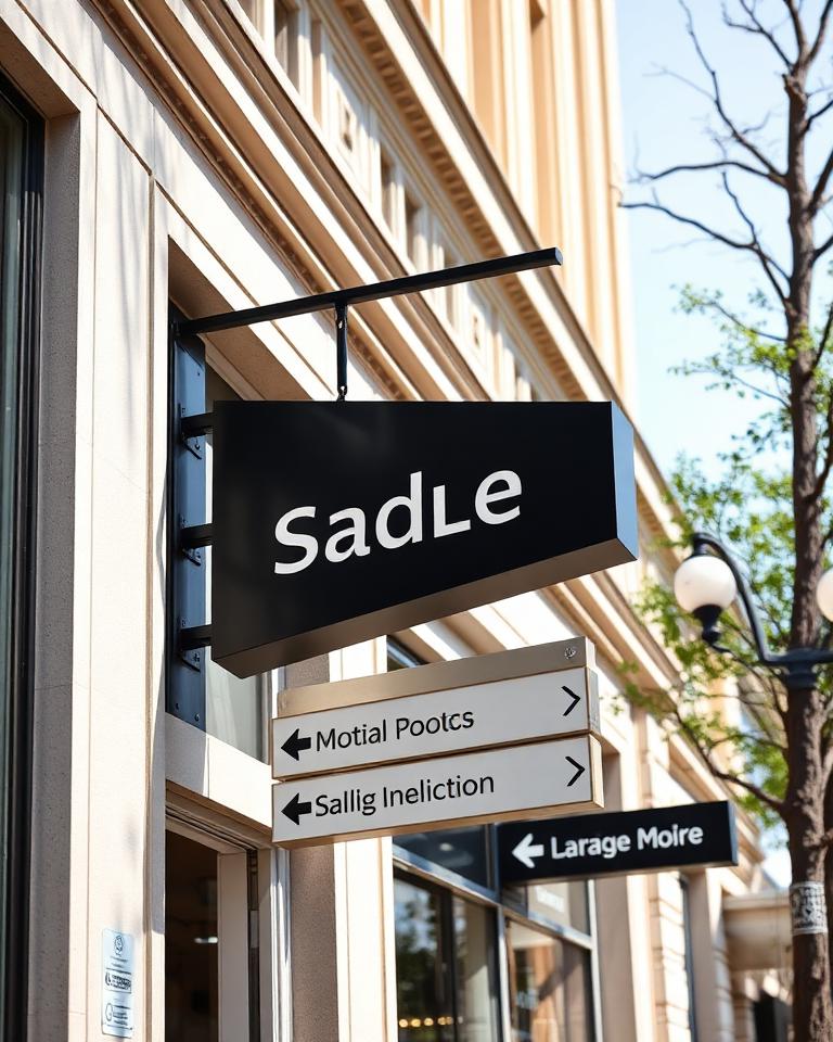 Projecting blade sign and directional wayfinding signage