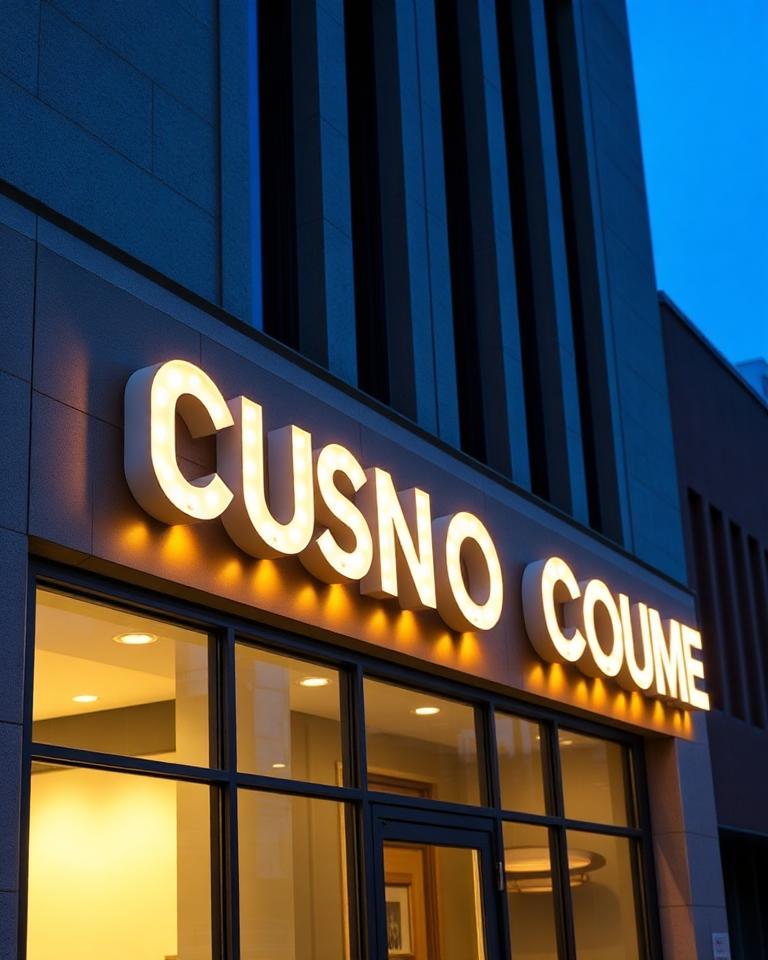 Illuminated channel letters mounted on a commercial building facade