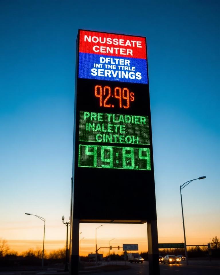 Electronic LED message center display on a roadside pylon