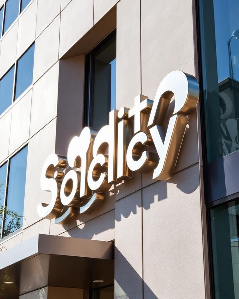 Custom sculptural specialty sign installation on a modern building